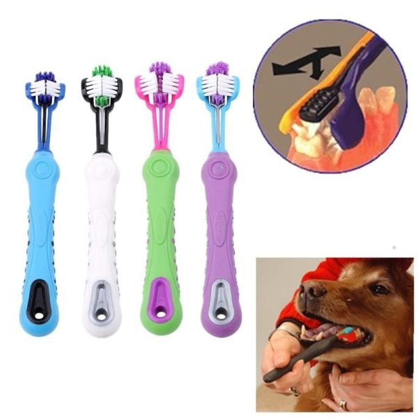 Cepillo de dientes triple ergonómico para perros y gatos