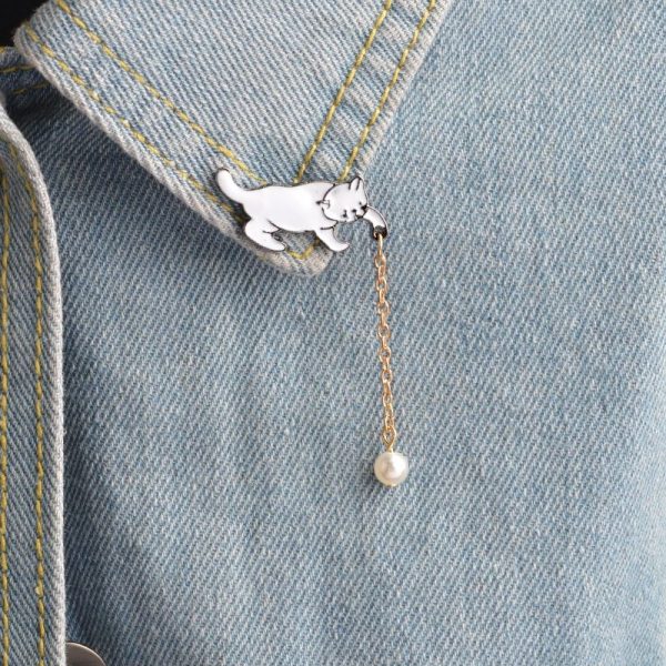 ¡Gatito con perla! Divertido broche insignia para regalo