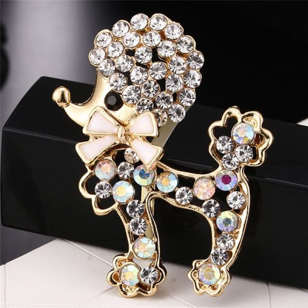 Broche pin de caniche con imitación de diamante