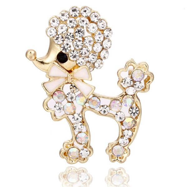 Broche pin de caniche con imitación de diamante
