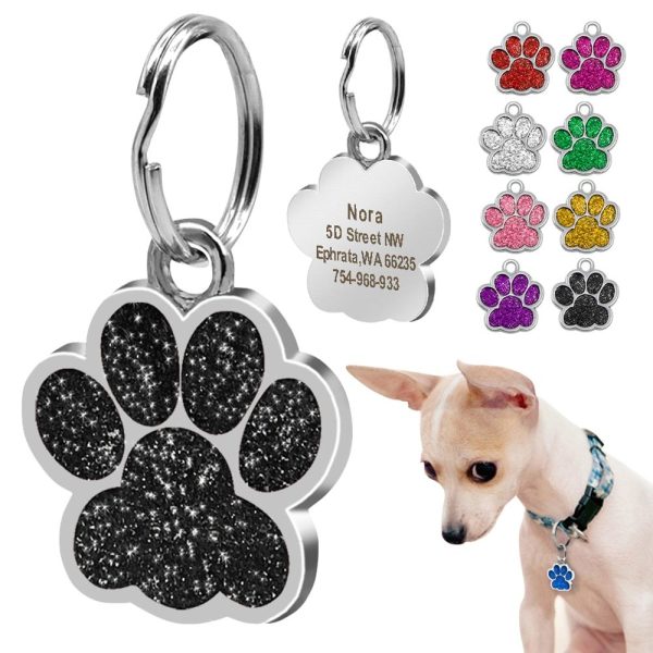 Etiqueta de identificación de perro personalizada para perros pequeños con brillantes