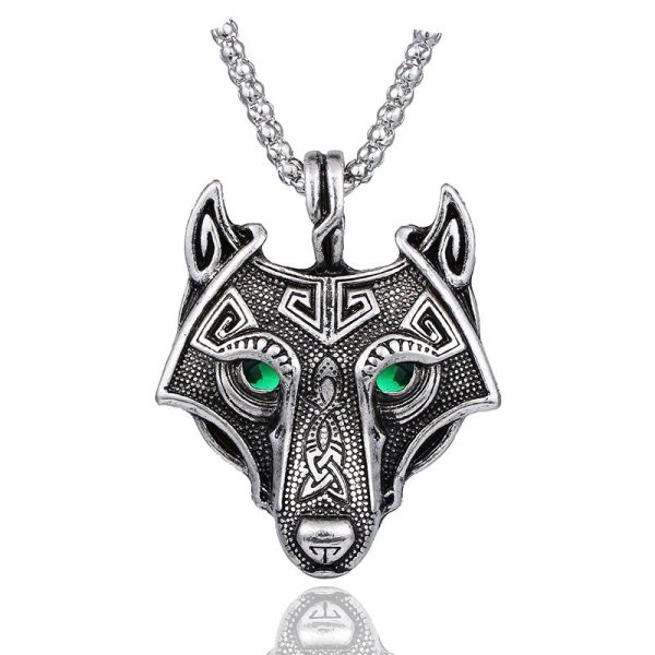 Collar de cabeza de lobo estilo vikingo con ojos de cristal