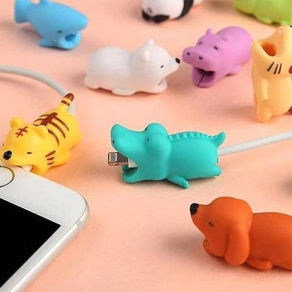 Divertido protector de cable USB de iPhone con cabezas de animales, perro, gato, cerdo, tigre y más
