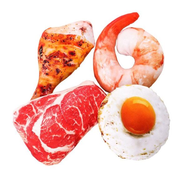 Juguetes masticables con forma de comida: pollo, carne, zanahoria, pan y mucho más