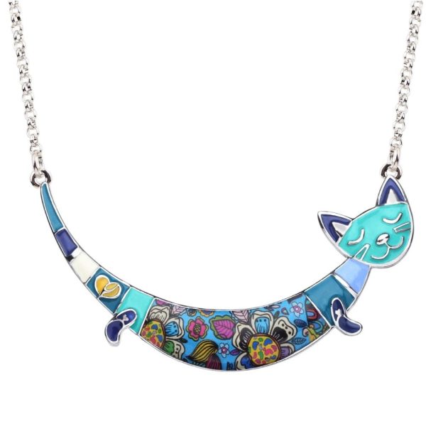 Hermoso collar de esmalte y aleación, con un gato sonriente, súper colorido y original