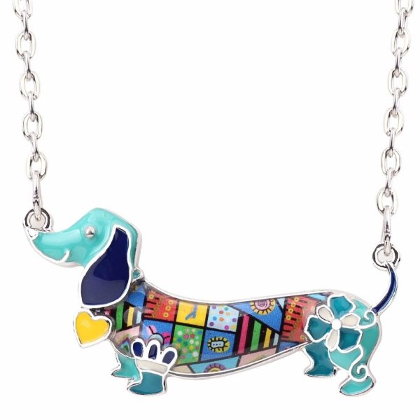 Alegre collar de perro salchicha o Dachshund, en esmalte y metal, de varios colores